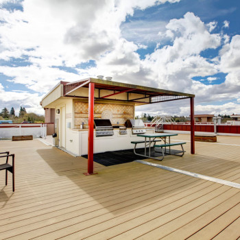 Rooftop club with wood flooring